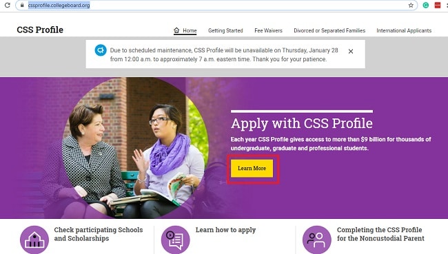 CCS profile online for college grants