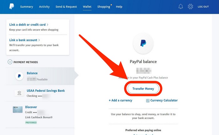 How to make a money transfer from PayPal to your bank account using a web browser