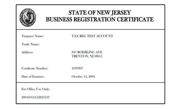 State of New Jersey Business Registration Certificate - Finance Careers ...