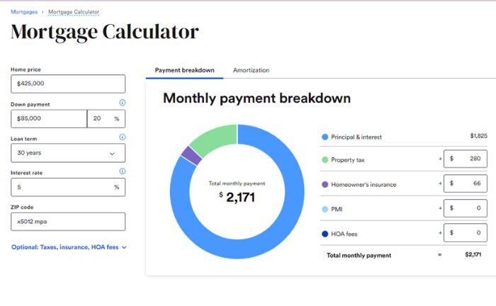 online free mortgage calculator with escrow