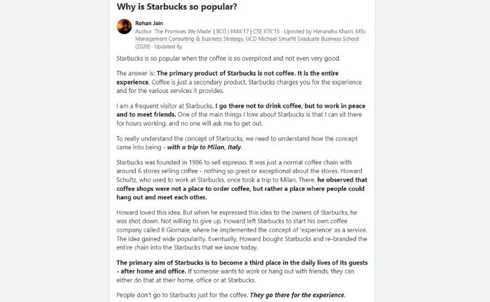 Quora Starbucks popularity question